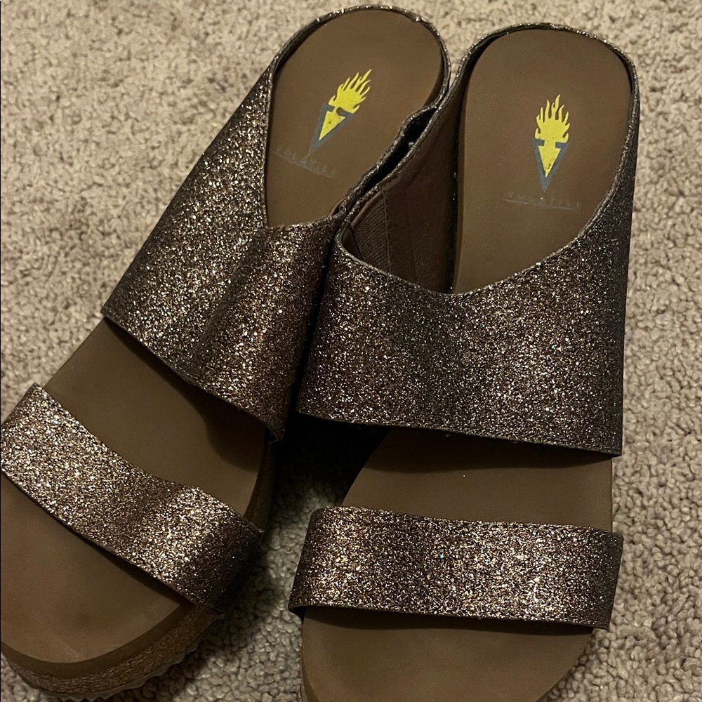 Volatile Glittery Brown Mules